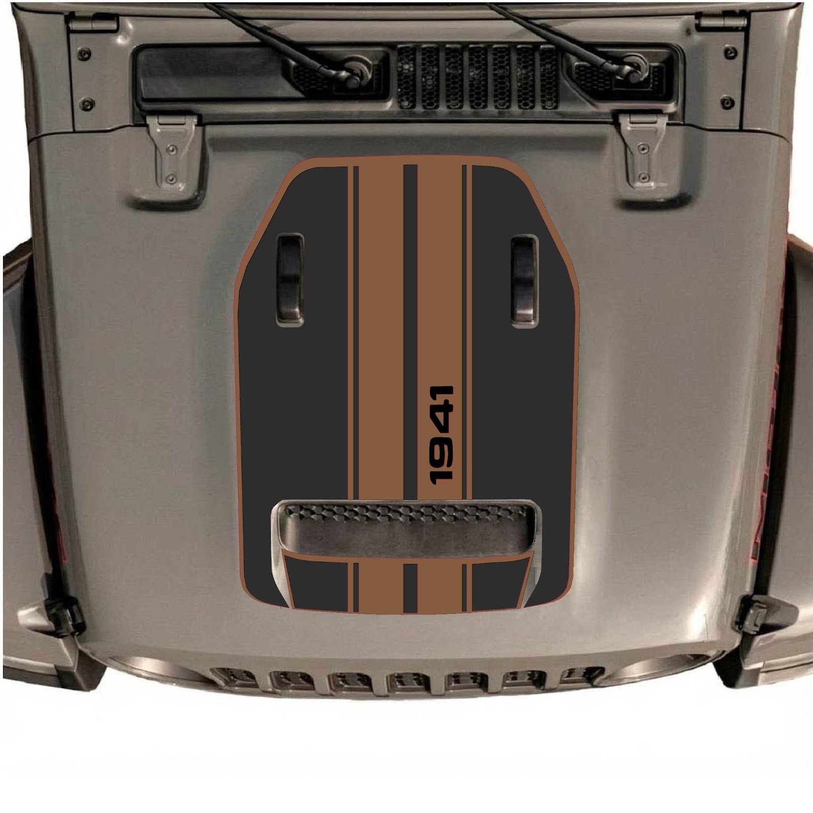 CarCode Jeep Wrangler JL/JLU Rubicon 392 and Gladiator Mojave hood decal, style #07, black and red graphic design on vehicle hood
