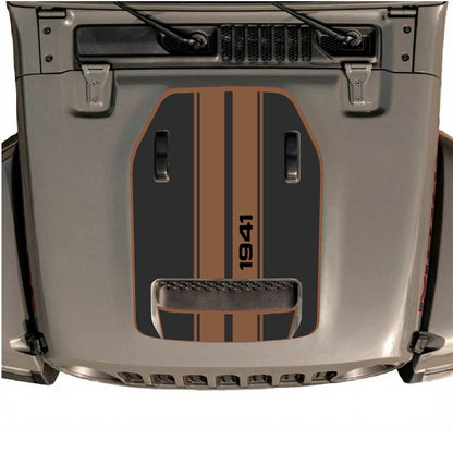 CarCode Jeep Wrangler JL/JLU Rubicon 392 and Gladiator Mojave hood decal, style #07, black and red graphic design on vehicle hood