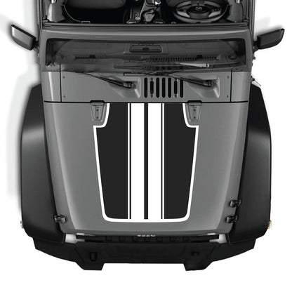 Jeep Wrangler JK/JKU 2007-2018 hood decal by CarCode, Style #44, black and gray graphic design on the vehicle's hood.
