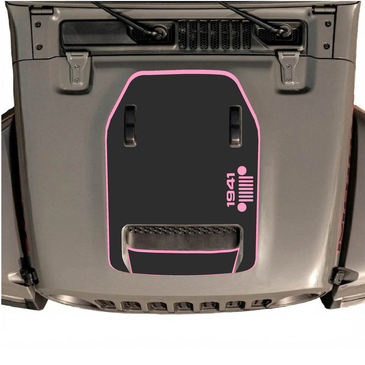 CarCode Jeep Wrangler JL/JLU Rubicon 392 and JT Gladiator Mojave hood decal in style #55, featuring bold black graphic design on vehicle hood.