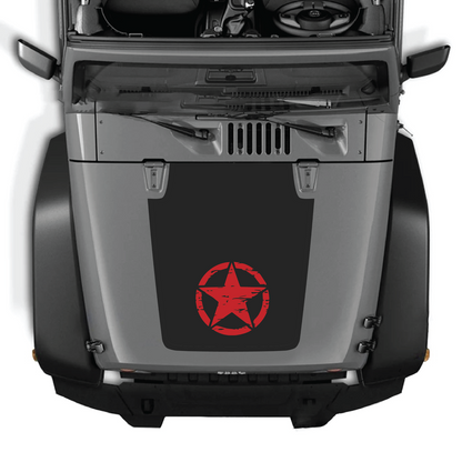 CarCode Jeep Wrangler JK/JKU hood decal style #13, black graphic sticker on hood, fits 2007-2018 model years.
