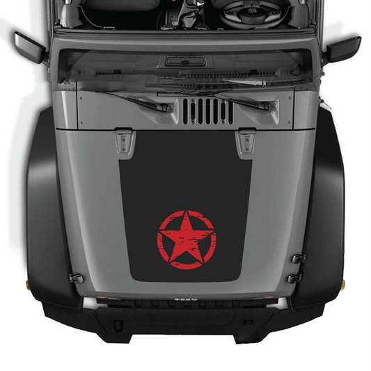 CarCode Jeep Wrangler JK/JKU hood decal style #13, black graphic sticker on hood, fits 2007-2018 model years.