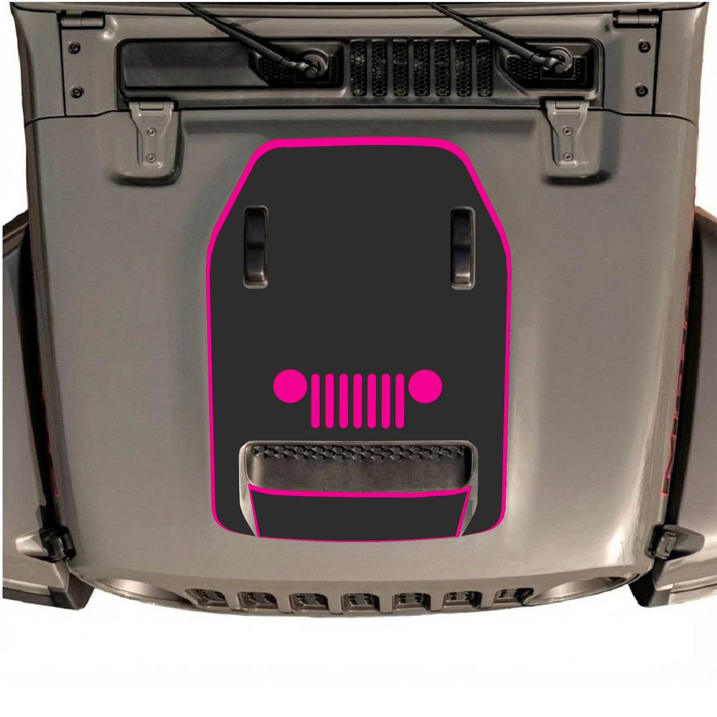 Jeep Wrangler JL/JLU Rubicon 392 or Gladiator Mojave hood decal by CarCode, style #49, in black with bold design on hood.