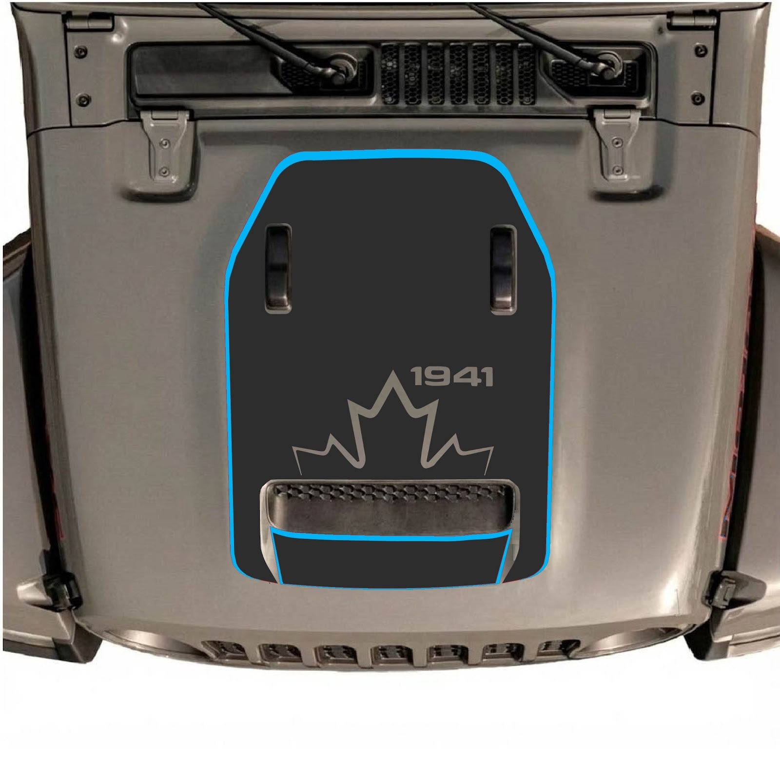 CarCode hood decal for Jeep Wrangler JL/JLU Rubicon 392 and JT Gladiator Mojave, style #77, shown on vehicle hood.