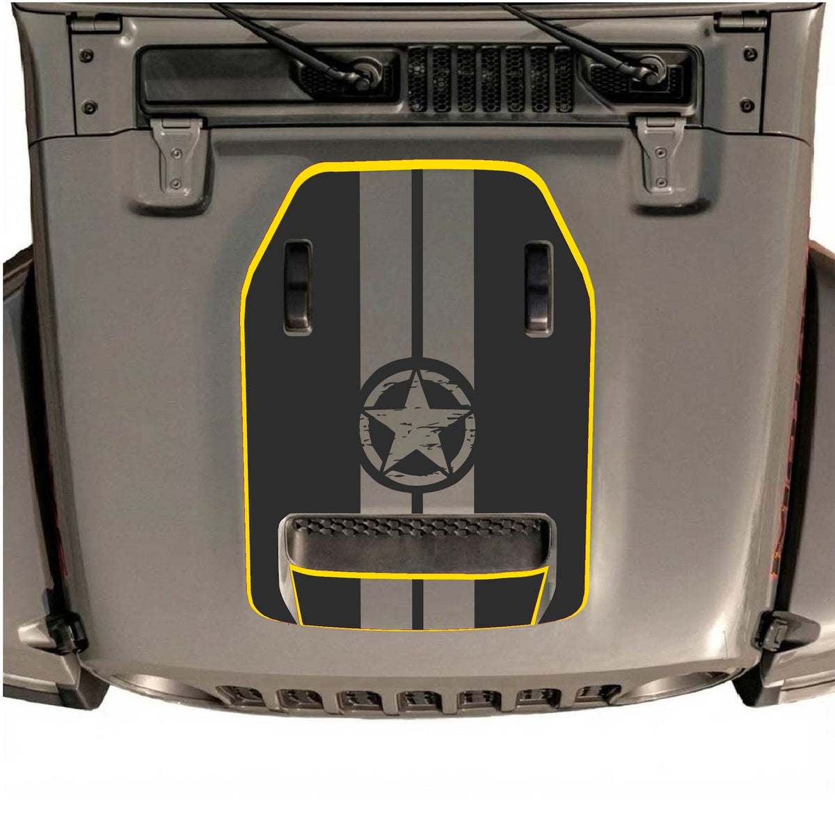 CarCode hood decal for Jeep Wrangler JL/JLU Rubicon 392 and JT Gladiator Mojave 2020-2026, style #73, shown on vehicle hood.
