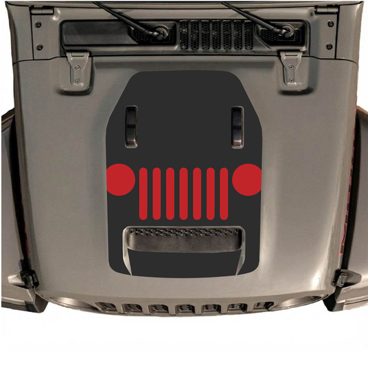 CarCode hood decal for Jeep Wrangler JL/JLU Rubicon 392 and JT Gladiator Mojave 2020-2026, style #04, black graphic on hood.