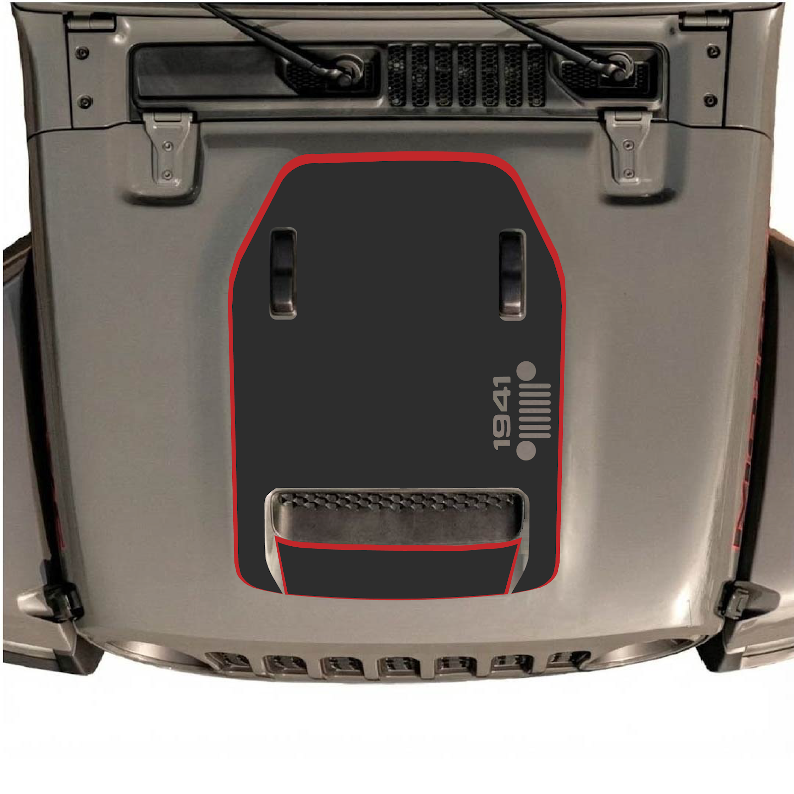 CarCode hood decal for Jeep Wrangler JL/JLU Rubicon 392 and JT Gladiator Mojave, style #96, shown on vehicle hood.