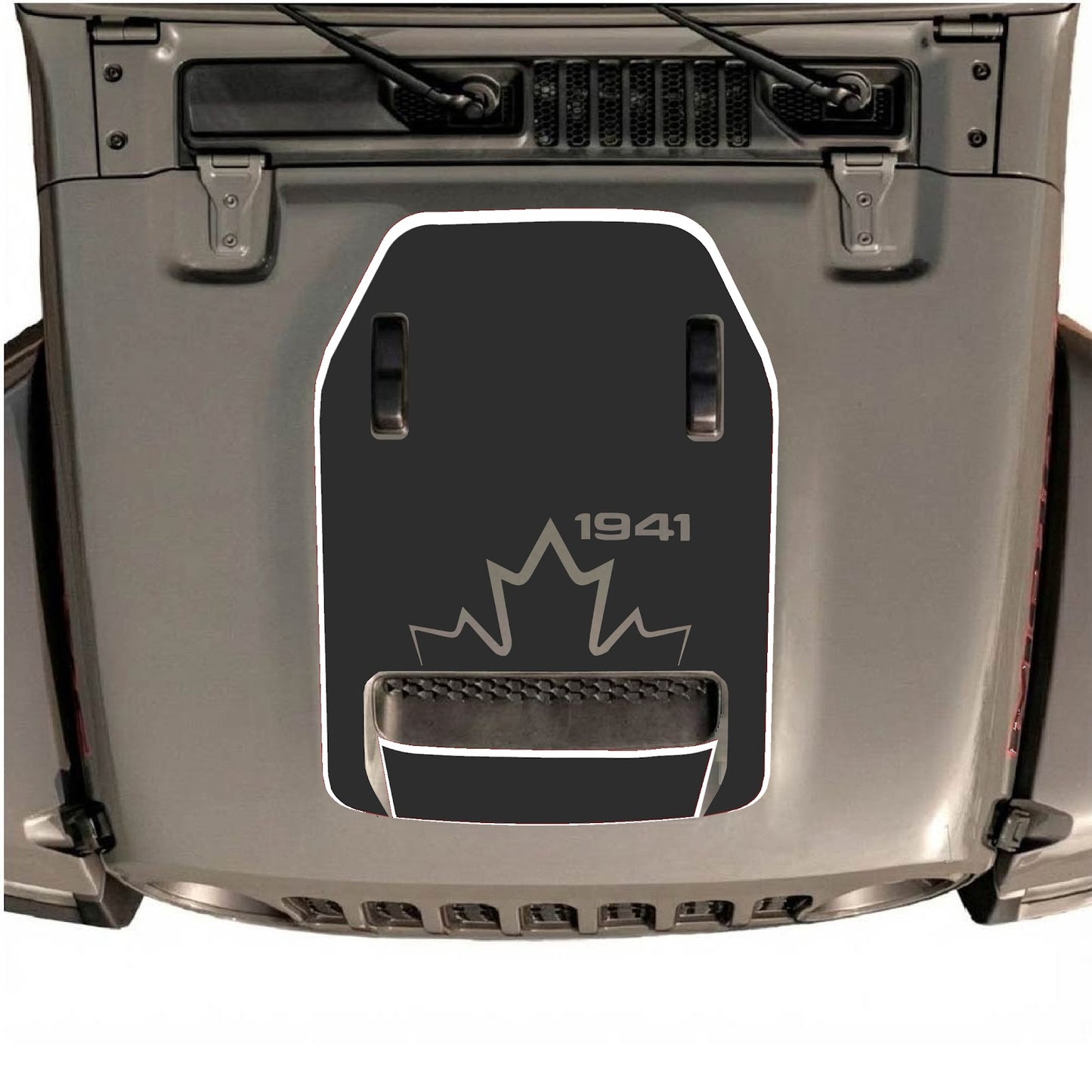 CarCode hood decal for Jeep Wrangler JL/JLU Rubicon 392 and Gladiator Mojave, style #77, shown on vehicle hood.