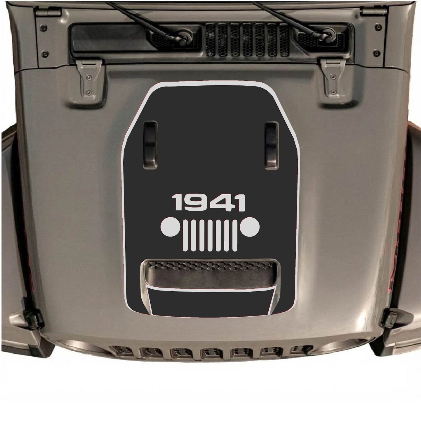 CarCode hood decal for Jeep Wrangler JL/JLU Rubicon 392 and JT Gladiator Mojave, style #47, shown on vehicle's hood.