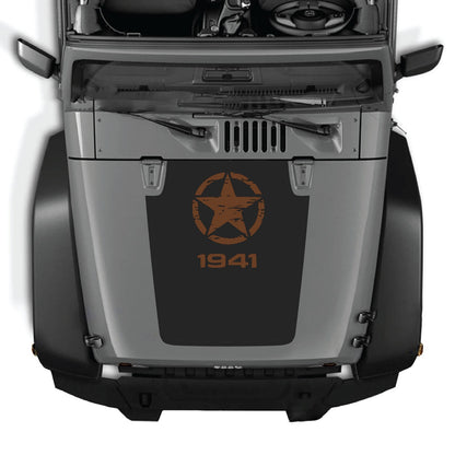 CarCode Jeep Wrangler JK/JKU hood decal in style #46, black graphic design on the vehicle's hood for a custom look.