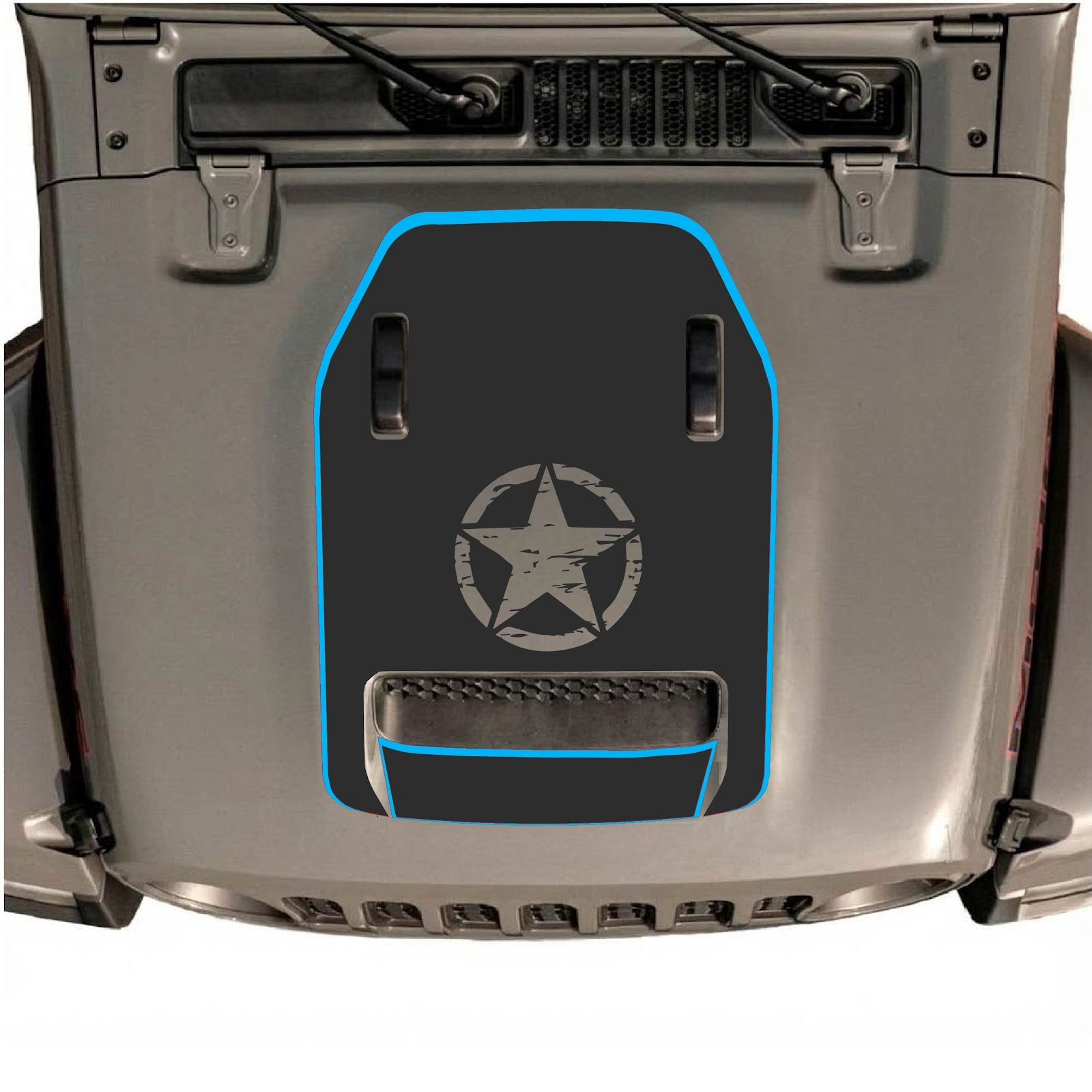 CarCode hood decal for Jeep Wrangler JL/JLU Rubicon 392 and JT Gladiator Mojave 2020-2026, style #91, shown on vehicle hood.