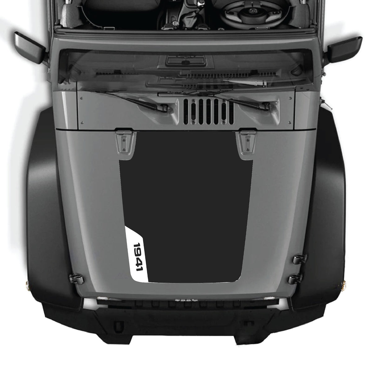 CarCode Jeep Wrangler JK/JKU hood decal in style #37, black graphic sticker for 2007-2018 Jeep models on the hood.