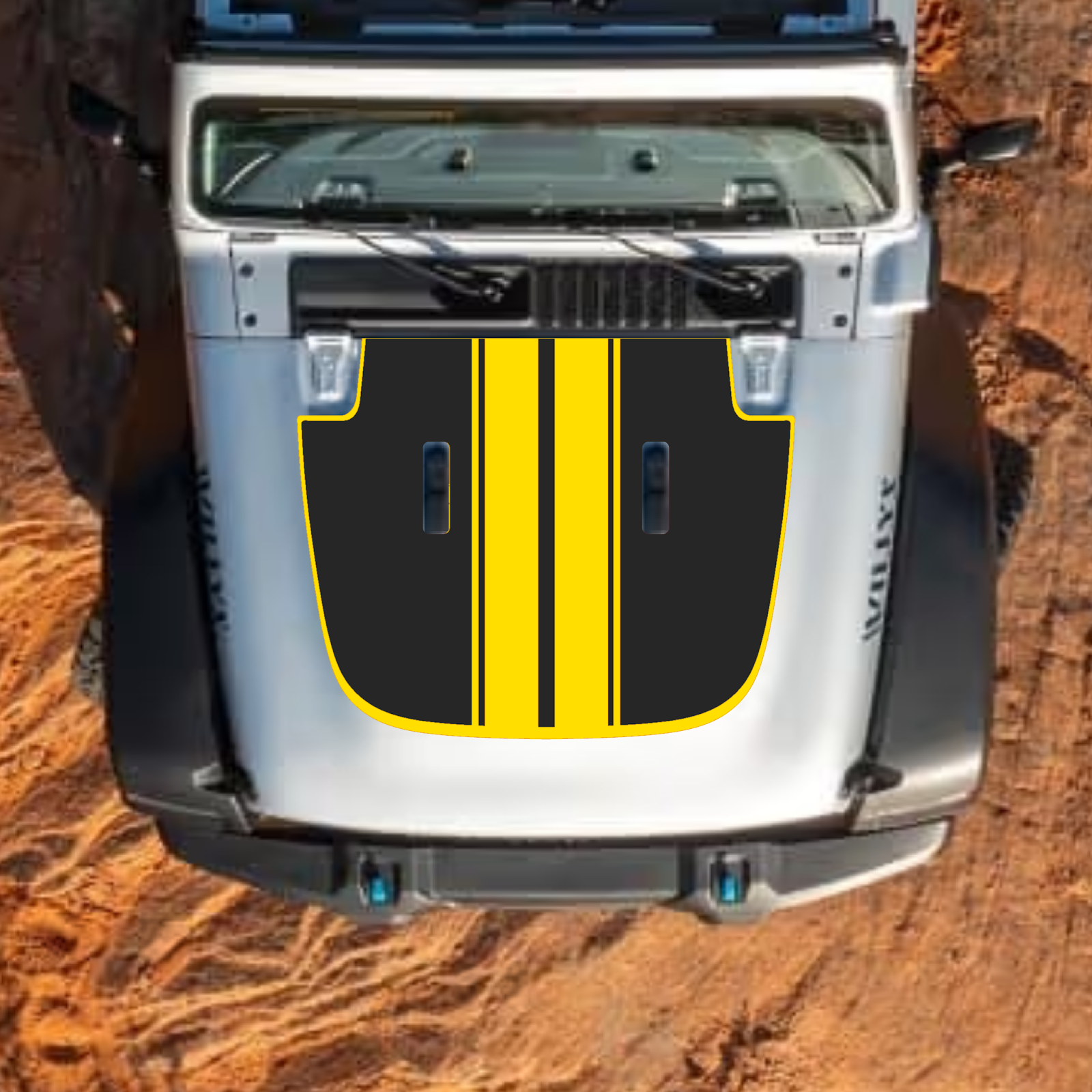 CarCode hood decal for Jeep Wrangler JL and Gladiator JT, stylish #50 design on standard hood, 2018+ model.