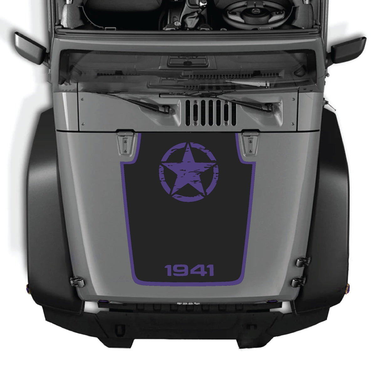 CarCode hood decal for Jeep Wrangler JK/JKU 2007-2018, style #65, showing black graphic design on vehicle hood