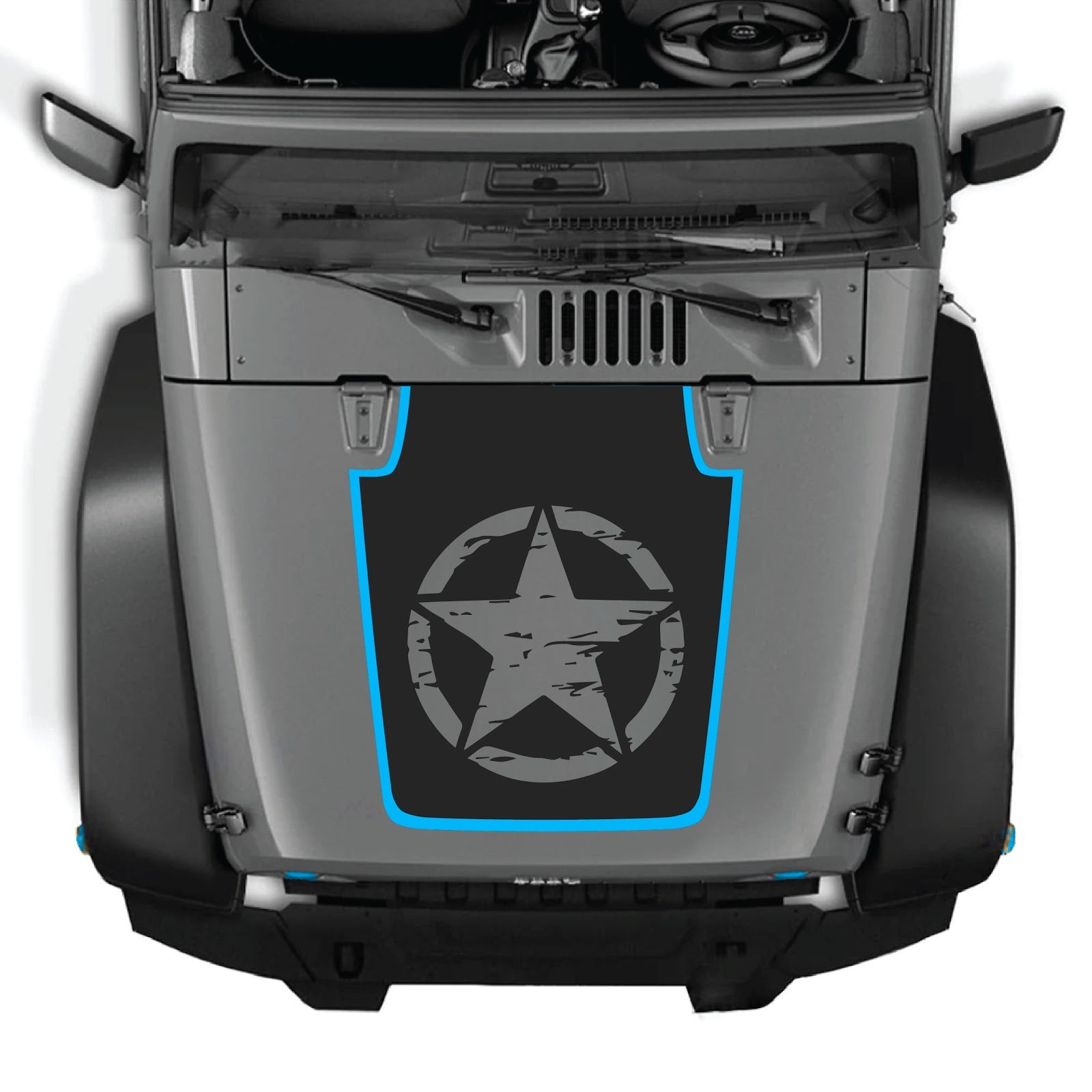 Jeep Wrangler JK/JKU hood decal by CarCode, style #78, black and white graphic design applied on the vehicle's hood.