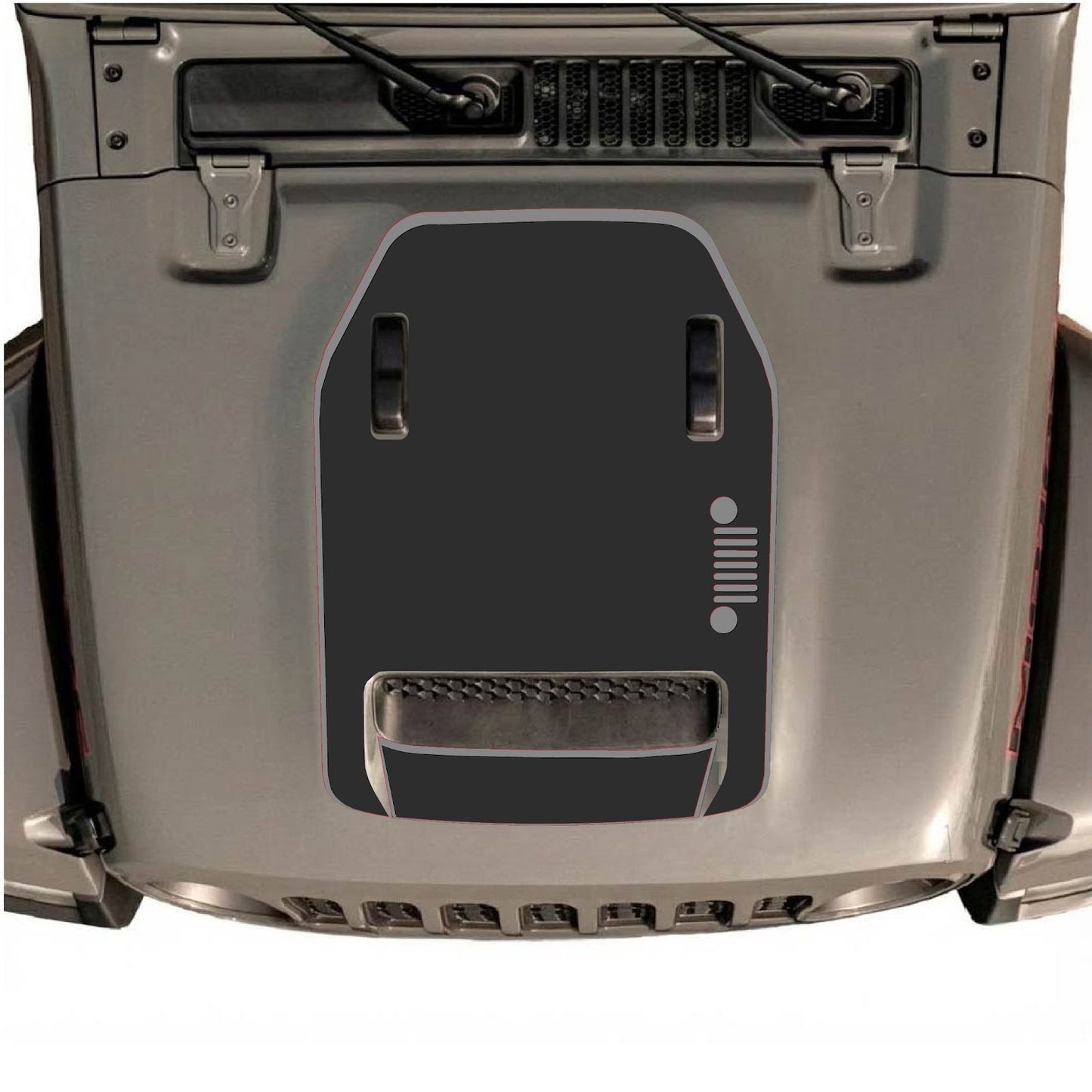 CarCode hood decal for Jeep Wrangler JL/JLU Rubicon 392 and JT Gladiator Mojave, style #57, shown on vehicle hood.