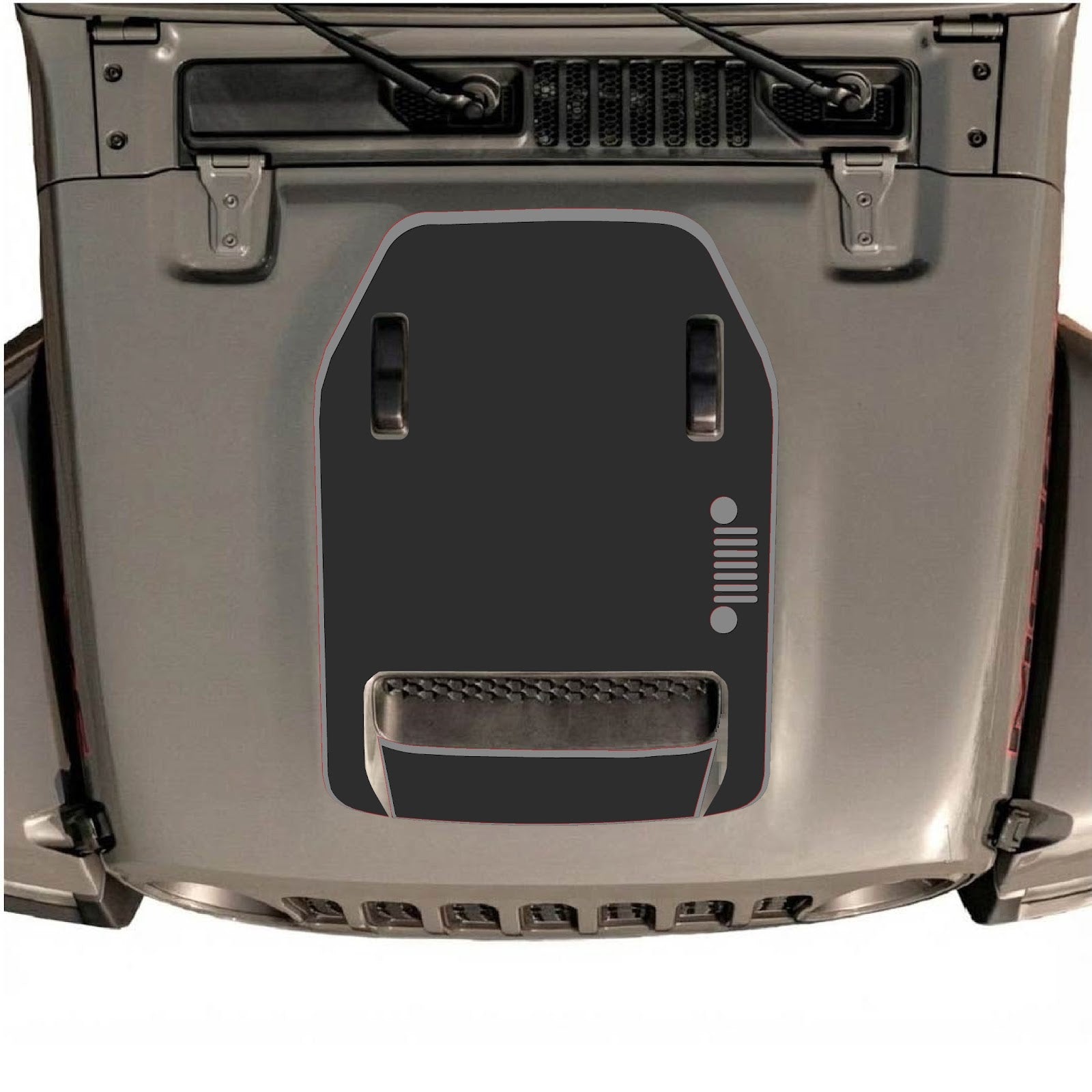 CarCode hood decal for Jeep Wrangler JL/JLU Rubicon 392 and JT Gladiator Mojave, style #57, shown on vehicle hood.