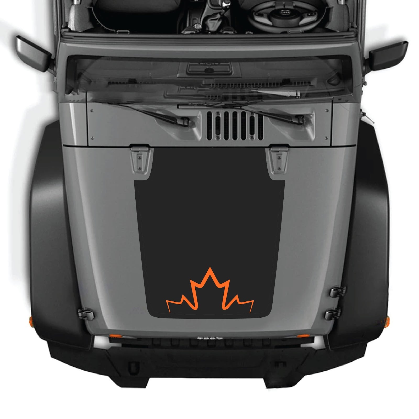 CarCode Jeep Wrangler JK/JKU hood decal, style #11, black graphic applied to the vehicle's hood, enhancing its rugged look.