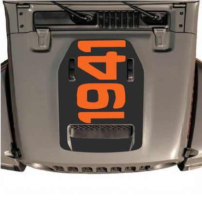 CarCode hood decal for Jeep Wrangler JL/JLU Rubicon 392 and Gladiator Mojave 2020-2026, style #02, shown in black with graphic design
