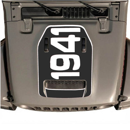 Jeep Wrangler JL/JLU Rubicon 392 and JT Gladiator Mojave hood decal by CarCode, style #01, shown on vehicle hood.