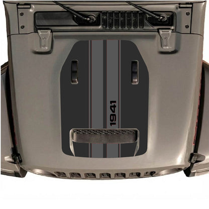 CarCode autocollant de capot pour Jeep Wrangler JL/JLU Rubicon 392 et Gladiator Mojave, style #08, motif graphique noir et gris.