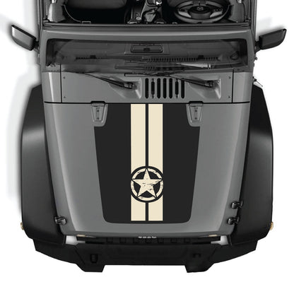 CarCode hood decal for Jeep Wrangler JK/JKU 2007-2018, style #41, shown on a silver Jeep with the decal applied to the hood.