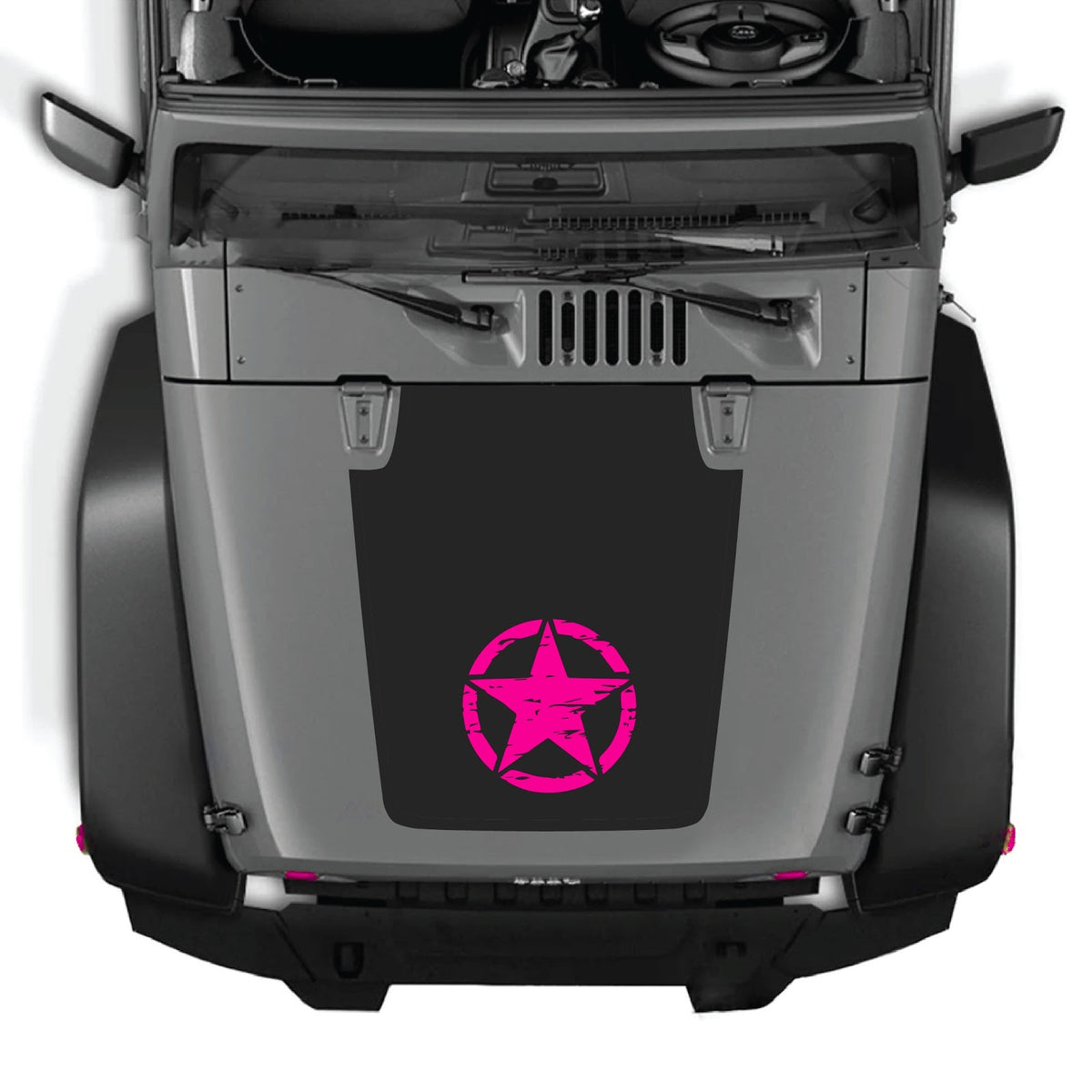 CarCode hood decal for Jeep Wrangler JK/JKU 2007-2018, style #13, shown on the vehicle's hood in black with graphic design.