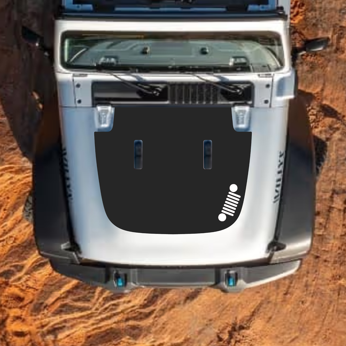 CarCode hood decal for Jeep Wrangler JL JLU and Gladiator JT, stylish #45 design on standard hood, 2018+ model compatible.