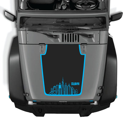 CarCode hood decal for Jeep Wrangler JK/JKU 2007-2018, style #24, black graphic design on hood surface.