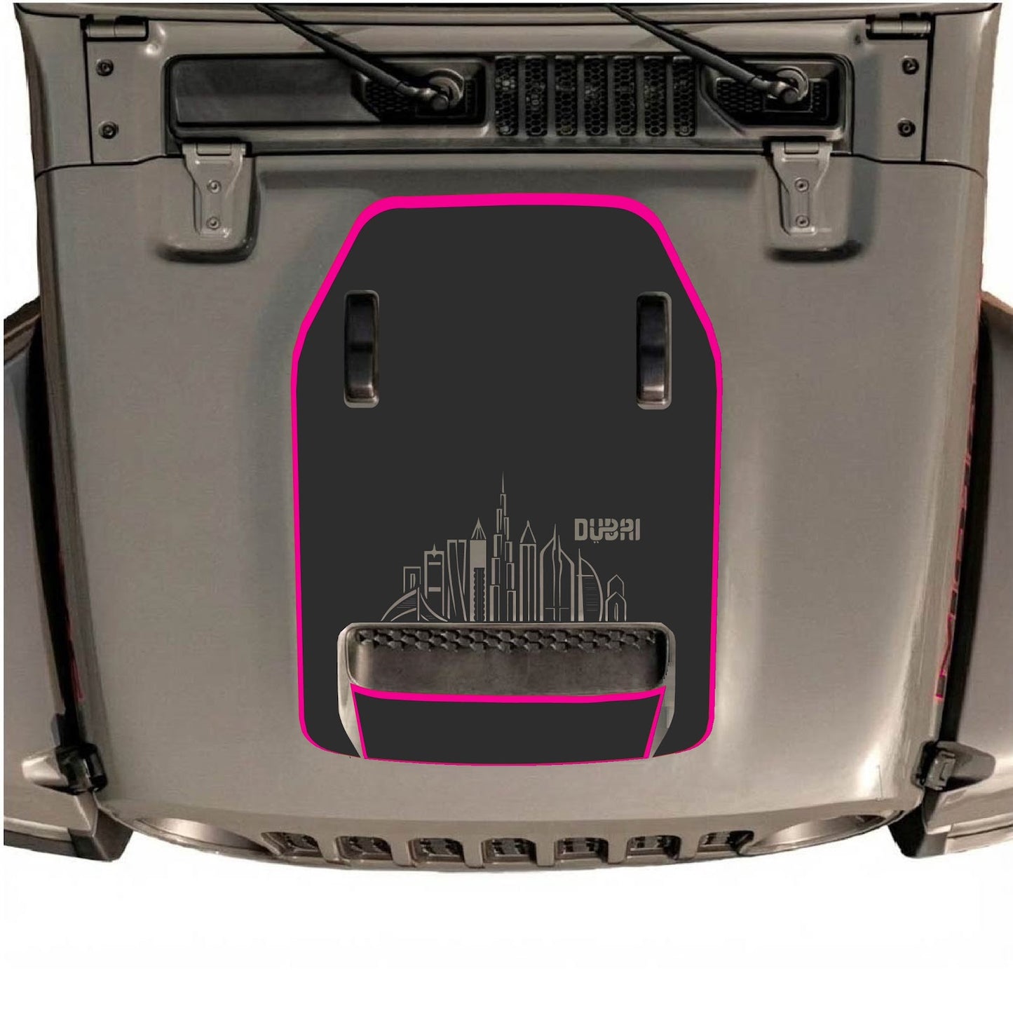 CarCode hood decal for Jeep Wrangler JL/JLU Rubicon 392 and JT Gladiator Mojave 2020-2026, style #75, shown on vehicle hood.