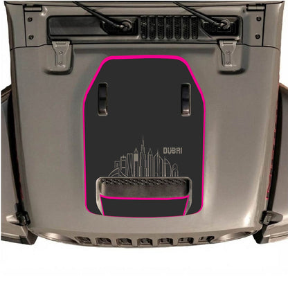 CarCode hood decal for Jeep Wrangler JL/JLU Rubicon 392 and JT Gladiator Mojave 2020-2026, style #75, shown on vehicle hood.
