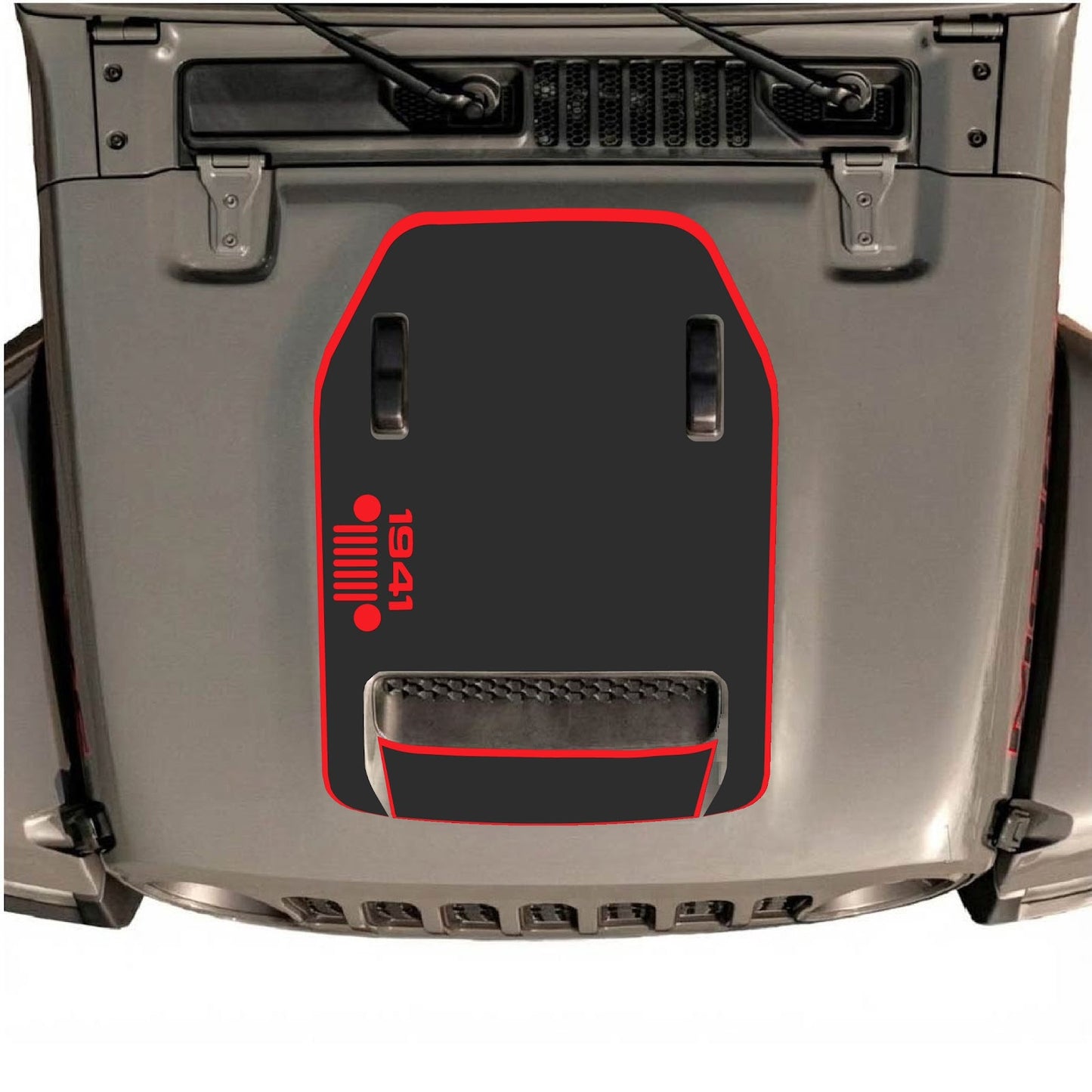 CarCode hood decal for Jeep Wrangler JL/JLU Rubicon 392 and JT Gladiator Mojave 2020-2026, stylish decal design on vehicle hood.