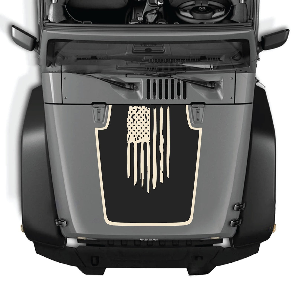 CarCode Jeep Wrangler JK/JKU hood decal in style #05, black graphic sticker on the vehicle's hood for a customized look