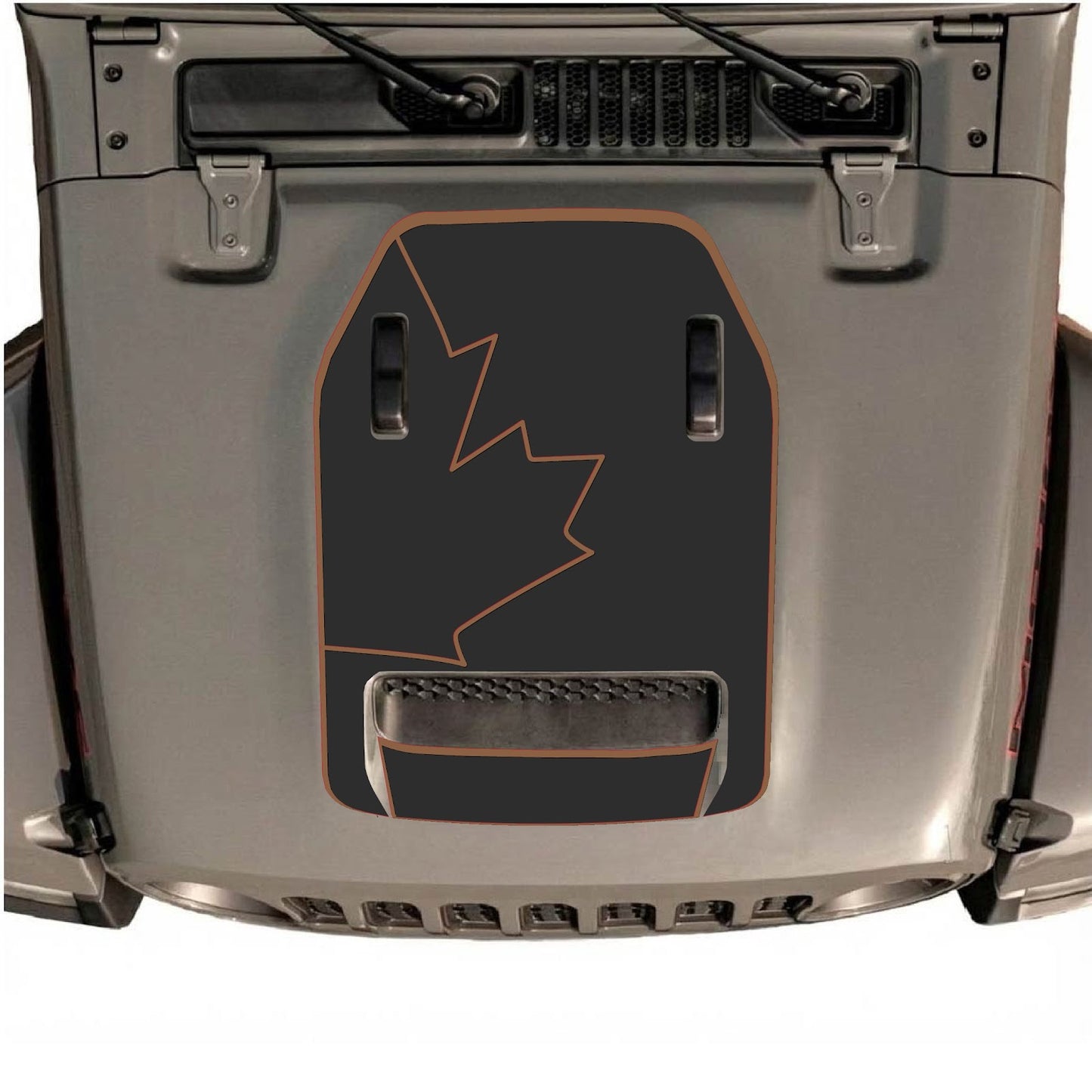 Jeep Wrangler JL/JLU Rubicon 392 and Gladiator Mojave hood decal by CarCode, style #27, in black with graphic design.