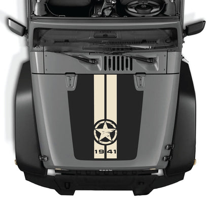Jeep Wrangler JK/JKU hood decal by CarCode, Style #62, in black with bold graphic design on the vehicle's hood.