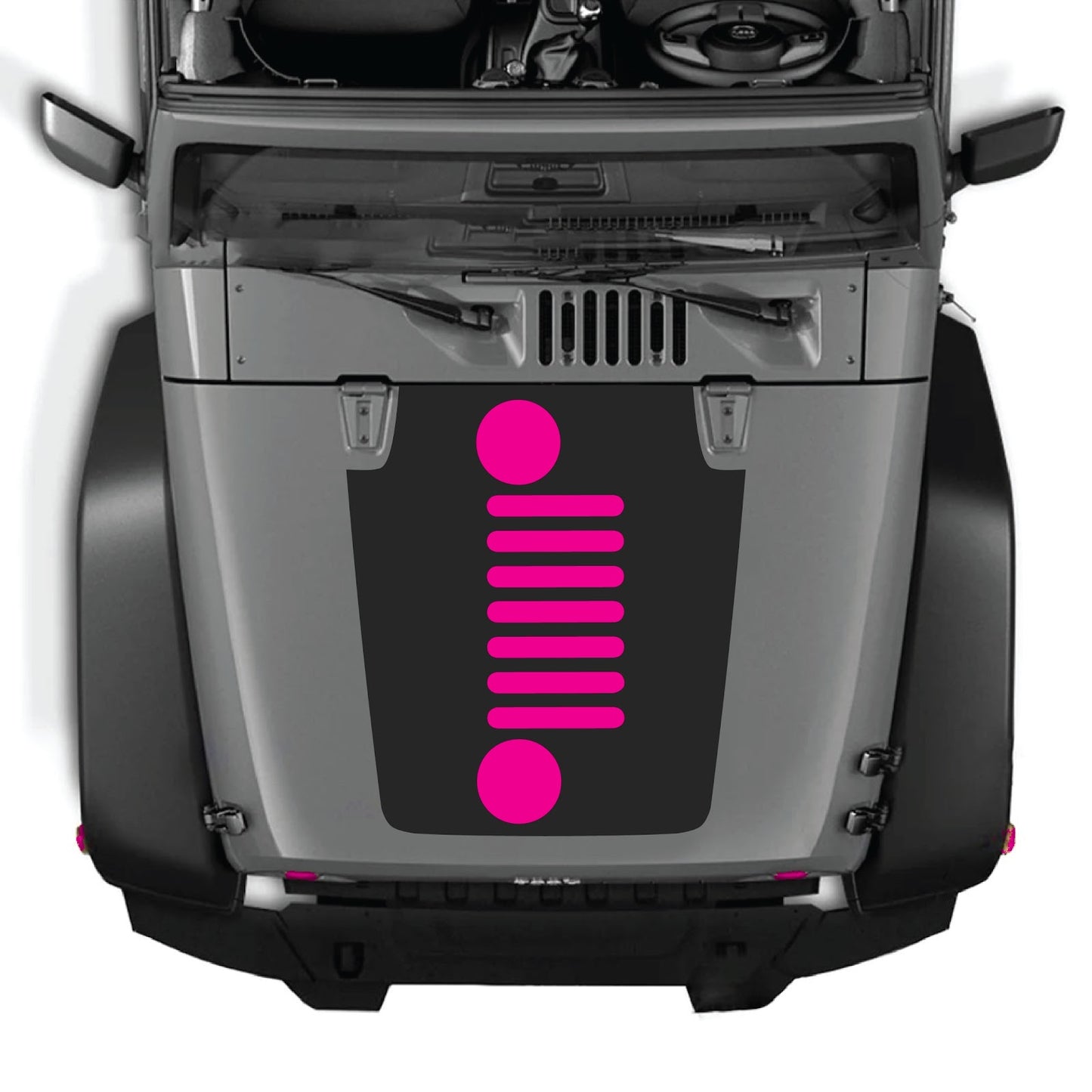 CarCode hood decal for Jeep Wrangler JK/JKU 2007-2018, style #51, black graphic design on hood surface.