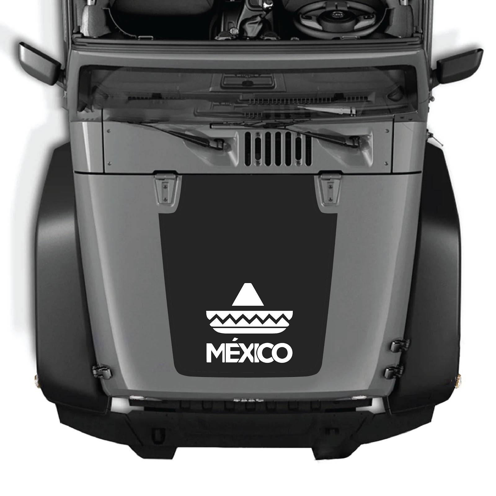 CarCode Hood Decal for Jeep Wrangler JK/JKU 2007-2018, Style #33, showing black graphic decal on vehicle hood