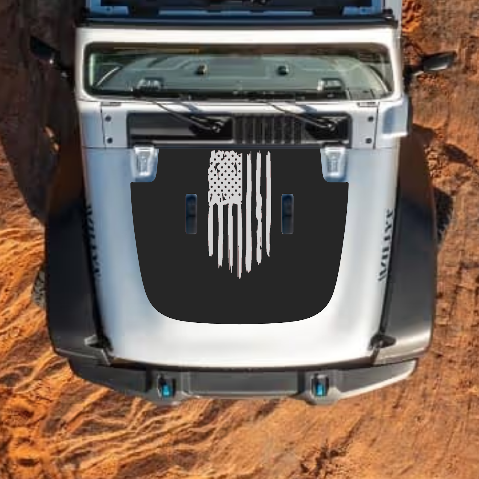 CarCode hood decal for Jeep Wrangler JL JLU and Gladiator JT, stylish number 07 design on standard hood, 2018+ model.