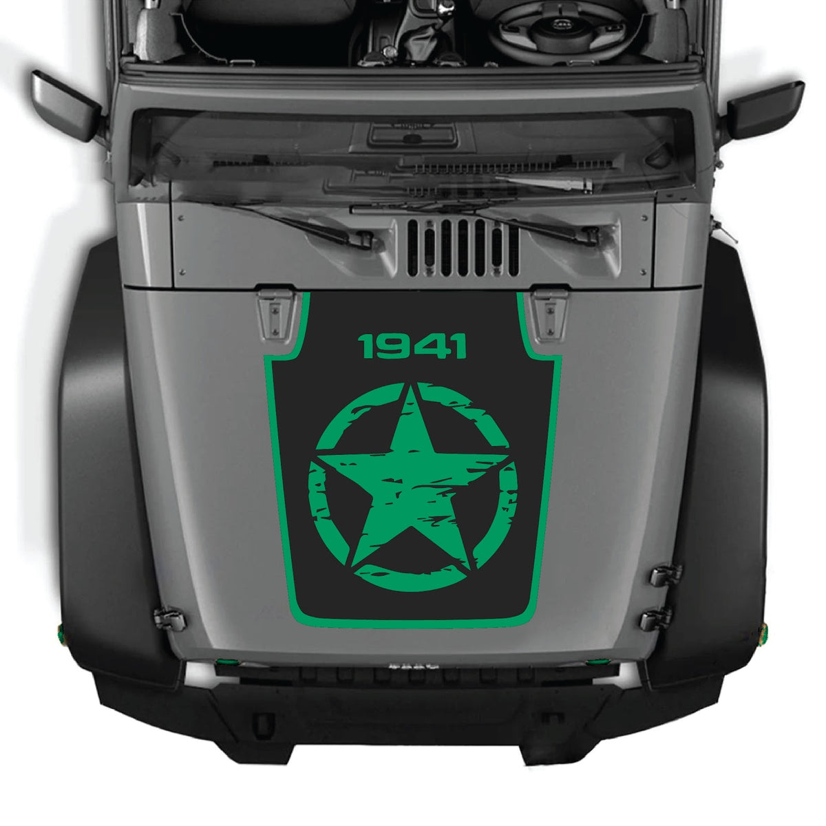 CarCode hood decal for Jeep Wrangler JK/JKU 2007-2018, style #30, black graphic design on vehicle hood