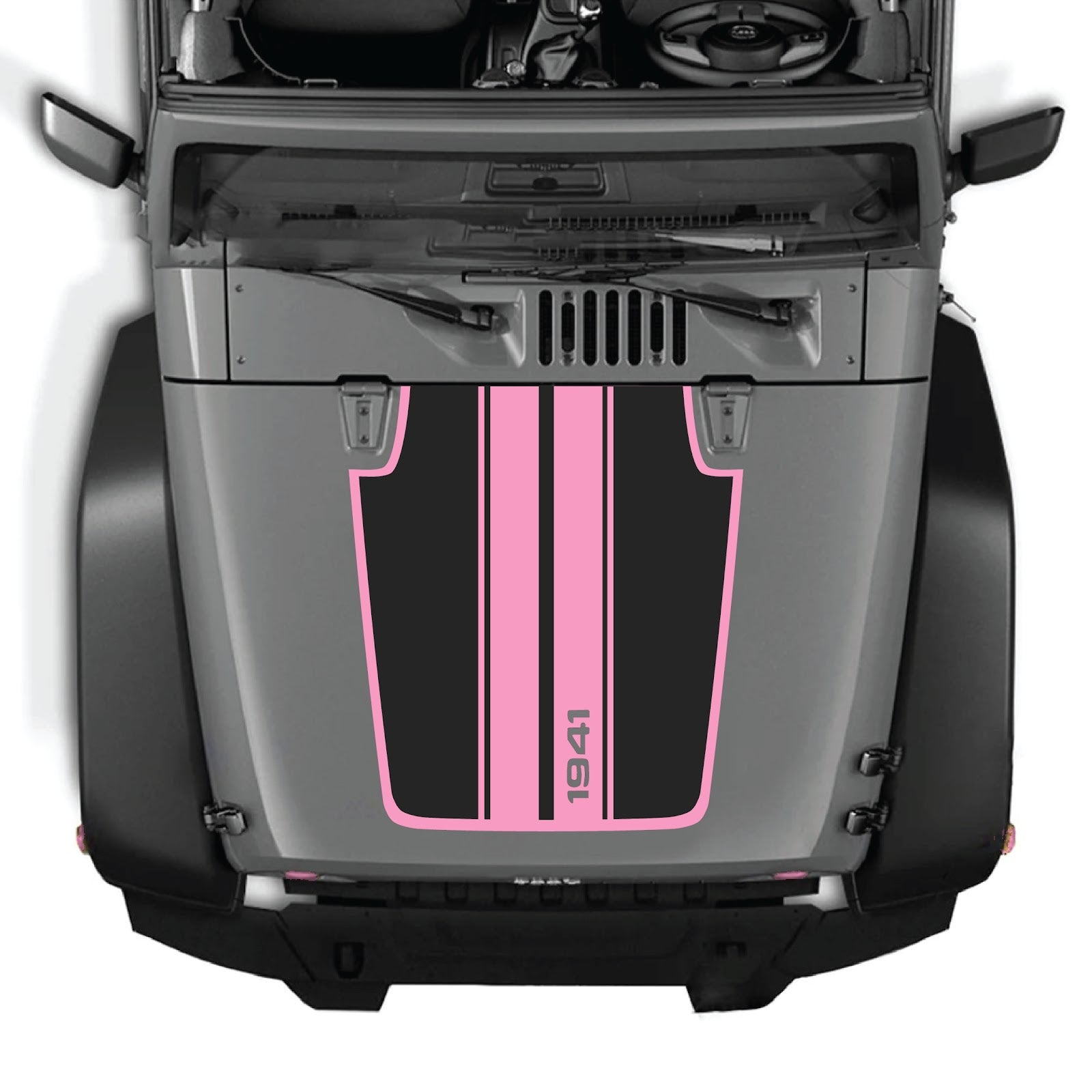 CarCode Jeep Wrangler JK/JKU hood decal in style #66, black graphic design on hood for 2007-2018 model year Jeep vehicles.