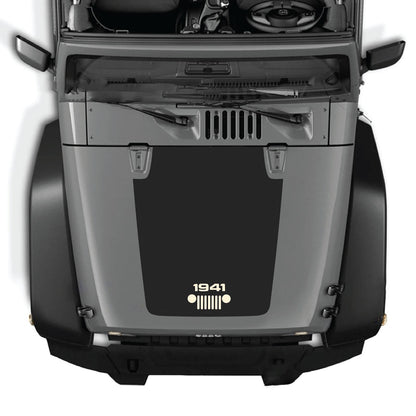 CarCode Jeep Wrangler JK/JKU hood decal in style #53, black graphic design on hood of 2007-2018 model.
