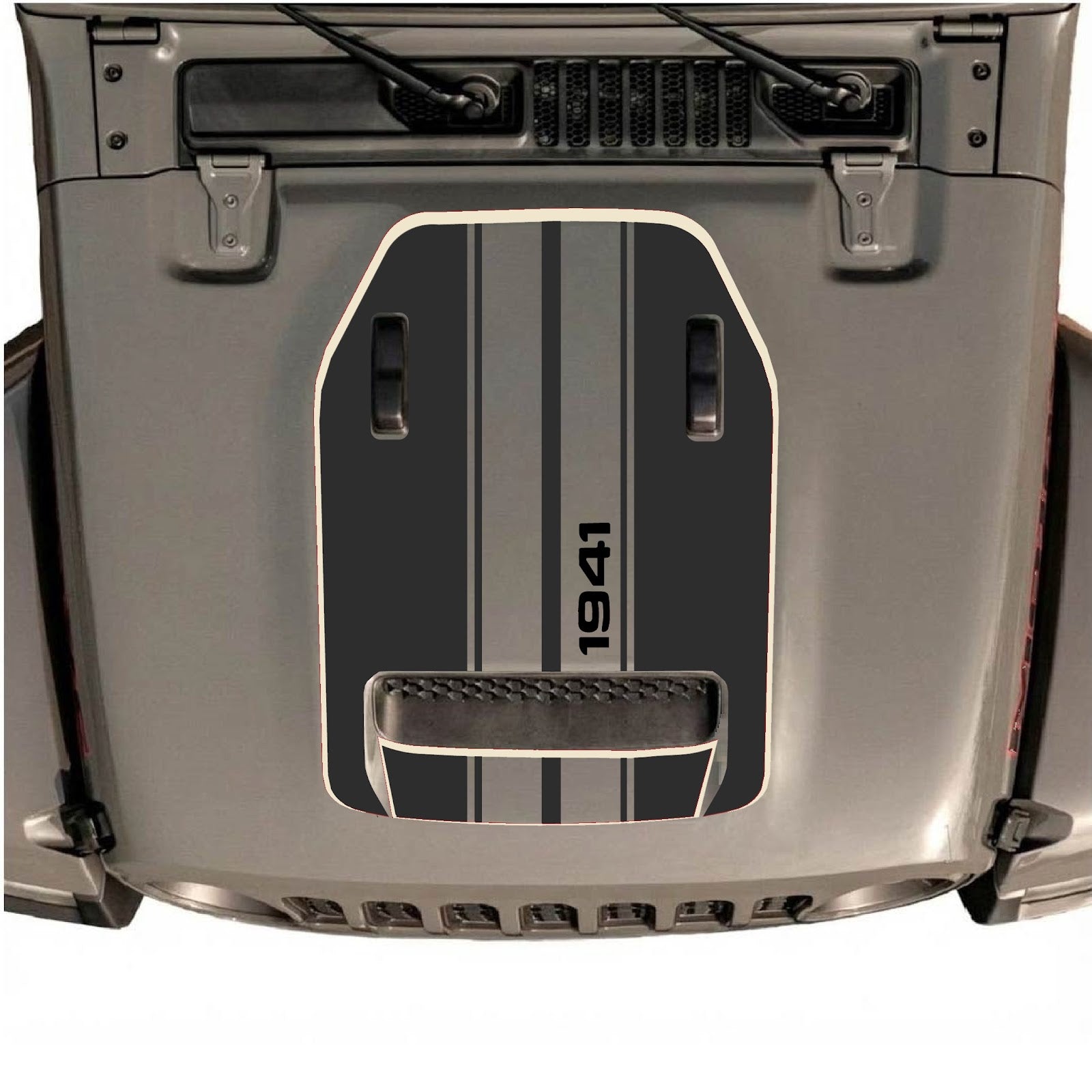 CarCode hood decal for Jeep Wrangler JL/JLU Rubicon 392 and JT Gladiator Mojave 2020-2026, style #72, shown on vehicle hood.