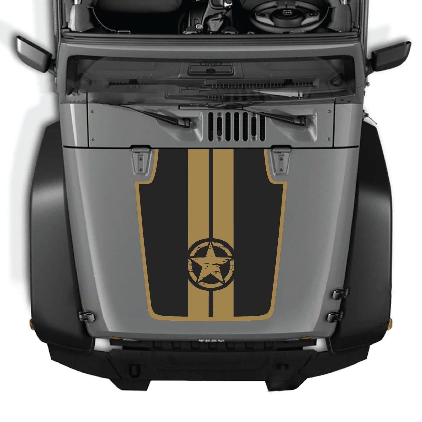 CarCode Jeep Wrangler JK/JKU hood decal Style #42 in black, featuring bold graphic design on the vehicle's hood.
