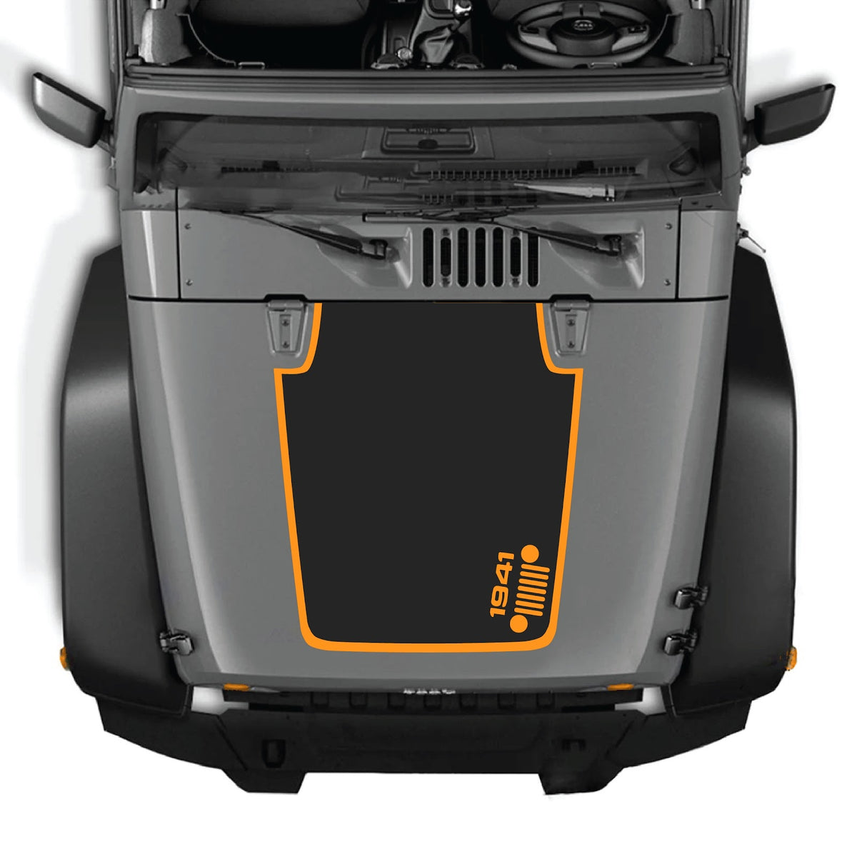 CarCode hood decal for Jeep Wrangler JK/JKU 2007-2018, style #59, black graphic design on hood surface.