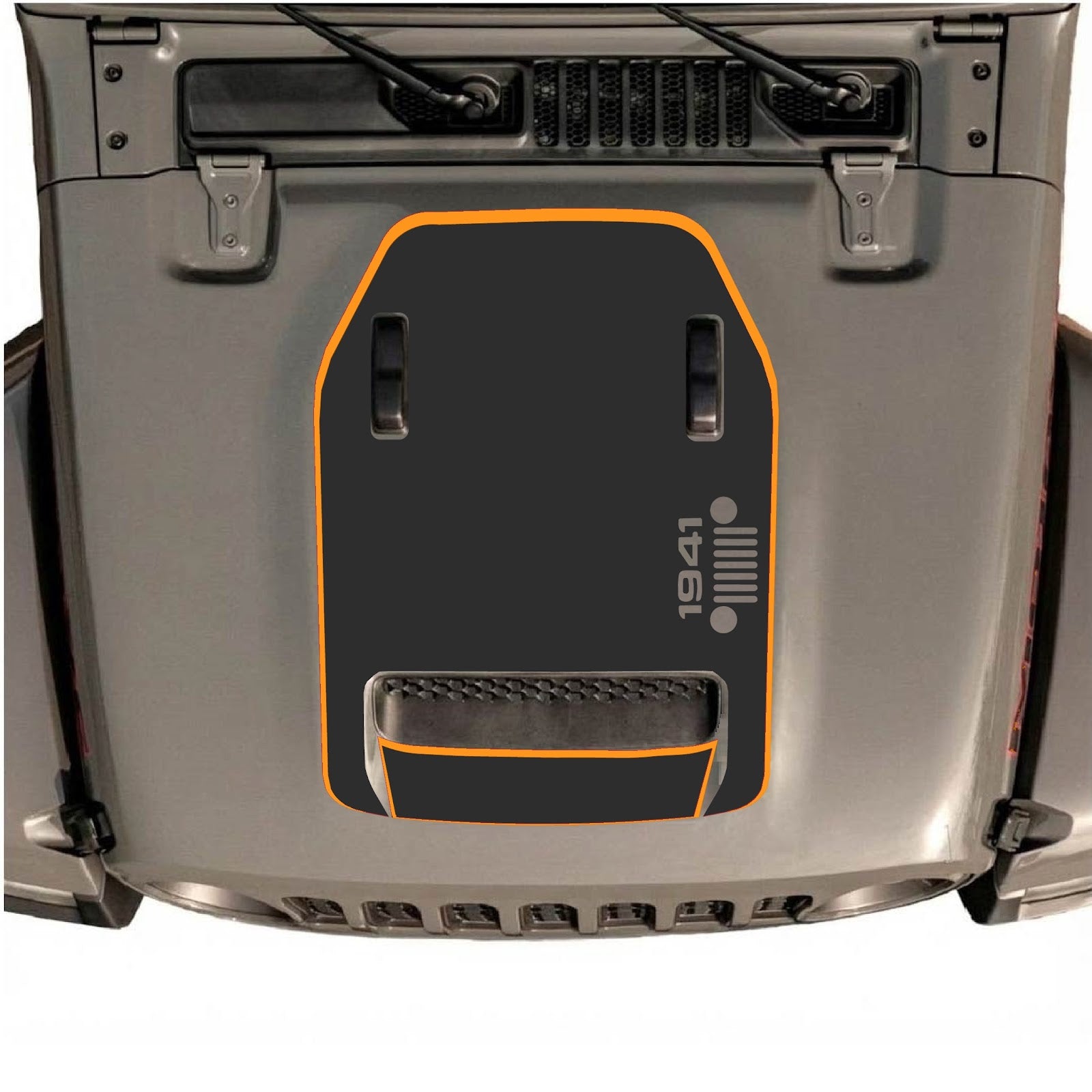 CarCode hood decal for Jeep Wrangler JL/JLU Rubicon 392 and JT Gladiator Mojave 2020-2026, style #96, shown on vehicle hood.