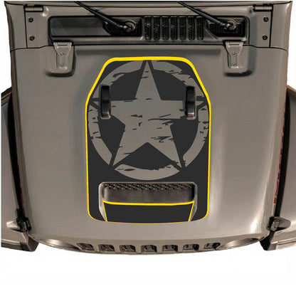 Jeep Wrangler JL/JLU Rubicon 392 and Gladiator Mojave hood decal in style #86, black and silver design on the hood.