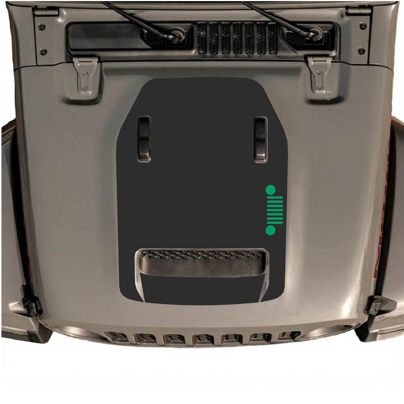 CarCode hood decal for Jeep Wrangler JL/JLU Rubicon 392 and JT Gladiator Mojave, style #58, shown on the vehicle's hood.