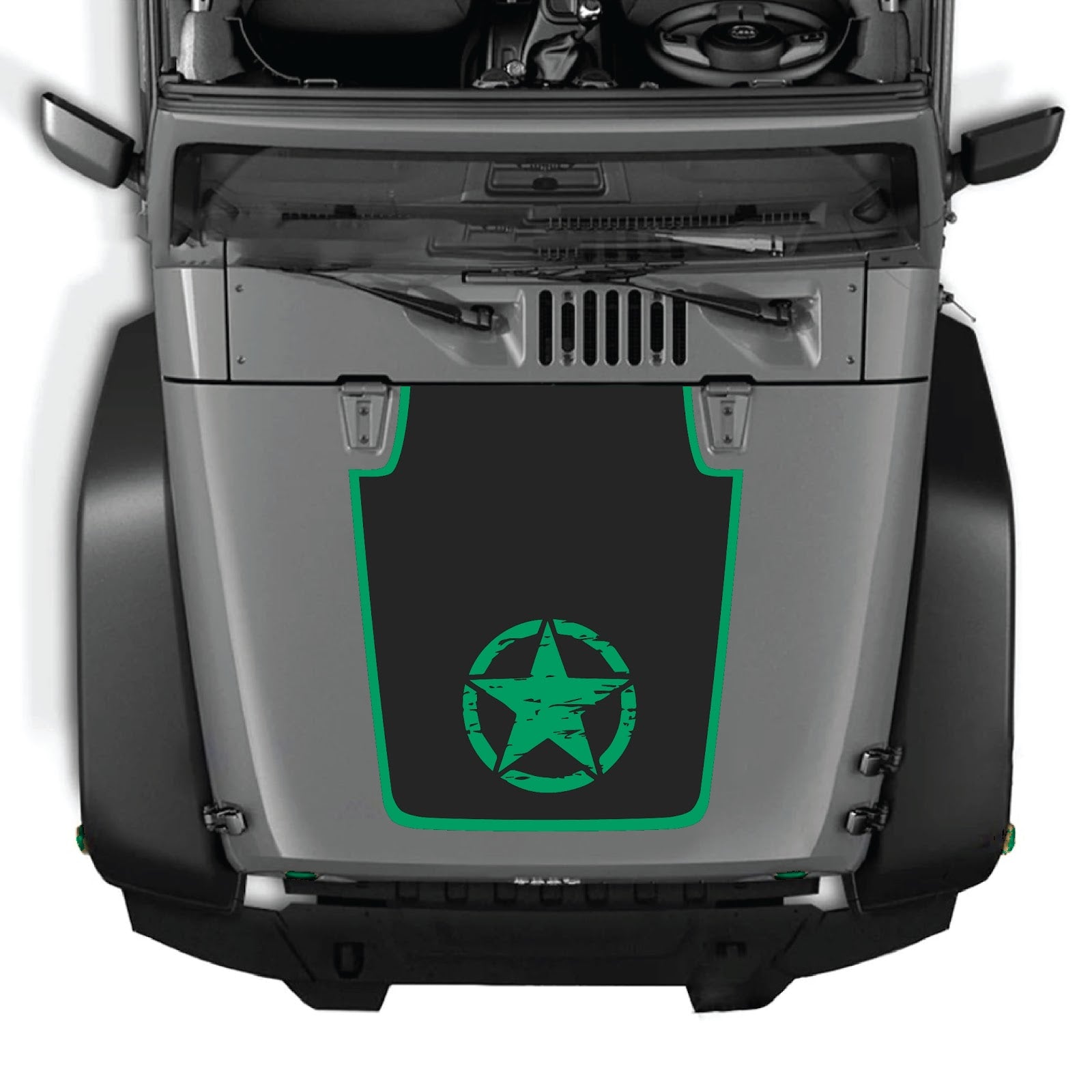 CarCode Jeep Wrangler JK/JKU hood decal Style #21, black graphic sticker on vehicle hood for 2007-2018 models.