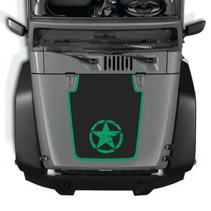 CarCode Jeep Wrangler JK/JKU hood decal Style #21, black graphic sticker on vehicle hood for 2007-2018 models.