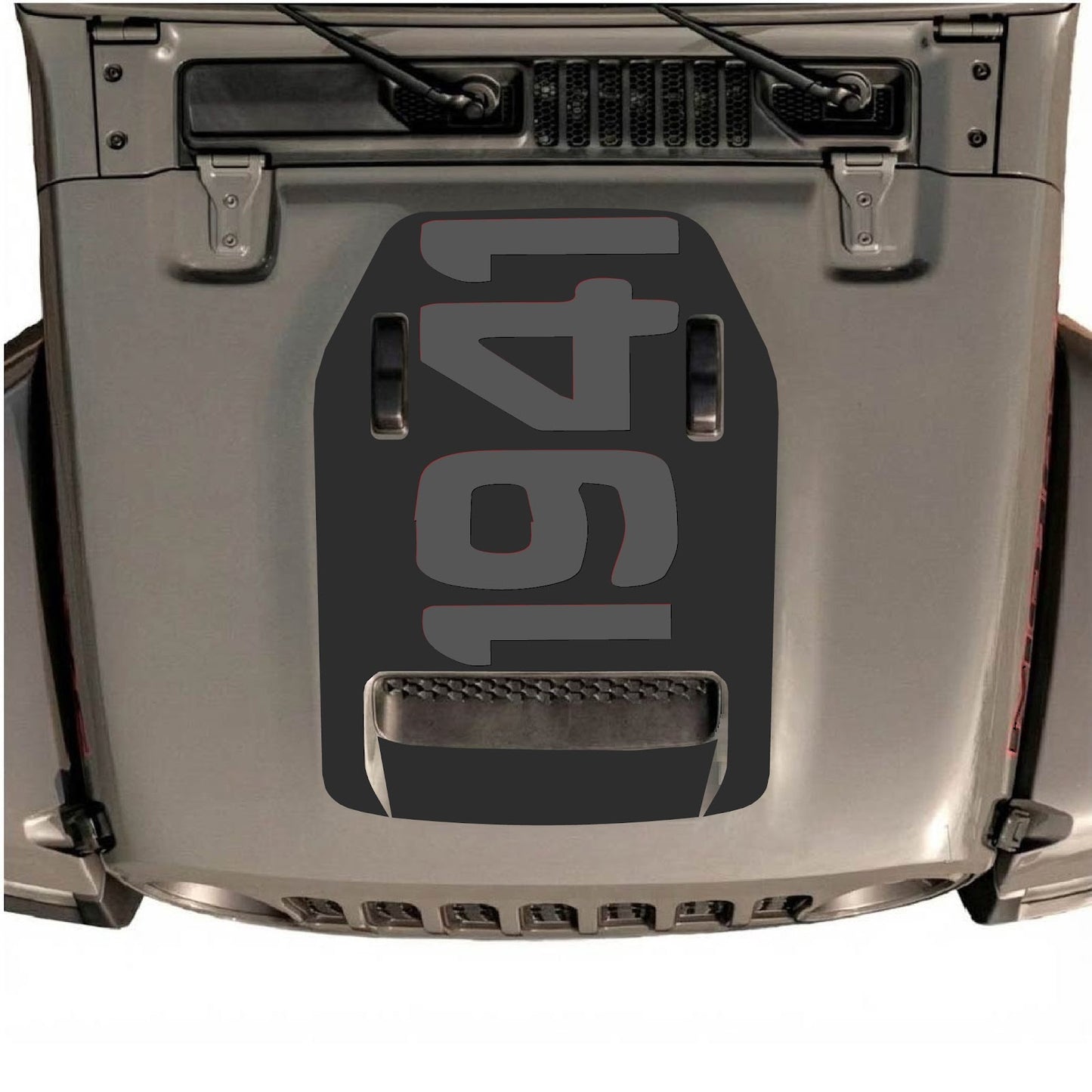 CarCode hood decal for Jeep Wrangler JL/JLU Rubicon 392 and JT Gladiator Mojave 2020-2026, style #02, shown on vehicle hood.